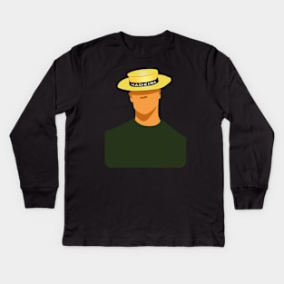 Madeira Island male no face illustration using the traditional straw hat Kids Long Sleeve T-Shirt